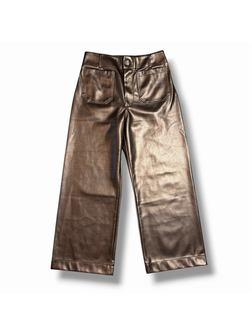 Anthropologie Maeve Colette Cropped Wide Leg Pants Faux Leather Brown 28 - Picture 3 of 7